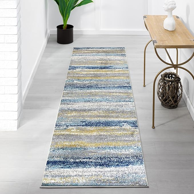 LUXE WEAVERS Rug Modern Area Rug Stain Resistant, Yellow and Blue/Size 2x7