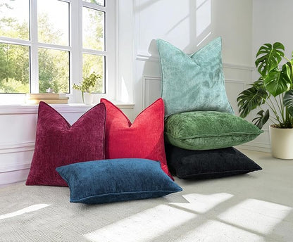 decorUhome Spring Couch Throw Pillow Covers 18x18 Set of 2, Decorative Soft Velvet Neutral Chenille Pillow Covers with Elegant Design for Sofa Bed Living Room Home Decor, Red