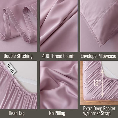 Bella Coterie 6 Piece Luxury Bamboo Viscose King Size Sheet Set | 100% Organically Grown | Cooling for Hot Sleepers | 18" Deep Pocket | Soft & Hypoallergenic | 4 Pillowcases [Lilac]