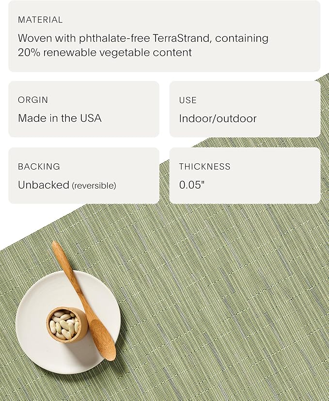 Chilewich Bamboo Placemats Set of 4 - Woven Rectangle Placemats - Reusable, Stain-Resistant, Indoor/Outdoor Tabletop Protection - 18.5" x 13.5" - Spring Green