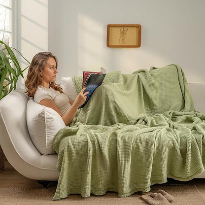 Muslin Blanket - Pure 100% Turkish Cotton Airy Soft Light Versatile Gauze Throw Blanket for Bed, Couch, Sofa (Sage Green, Throw Size (50" x 66" inch))