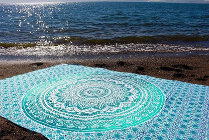 raajsee Large Green Ombre Mandala Tapestry Wall Hanging,Indian Cotton Beach Throw Blanket Hippie Queen Boho Décor,Meditation Yoga Mat Rugs,82x92 Inches