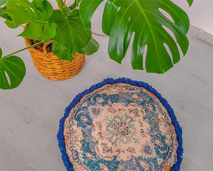 Mandala Life ART Round Cushion Cover - Cotton 26 inches - Yoga Meditation Bohemian Pillow Case - Printed Pouf