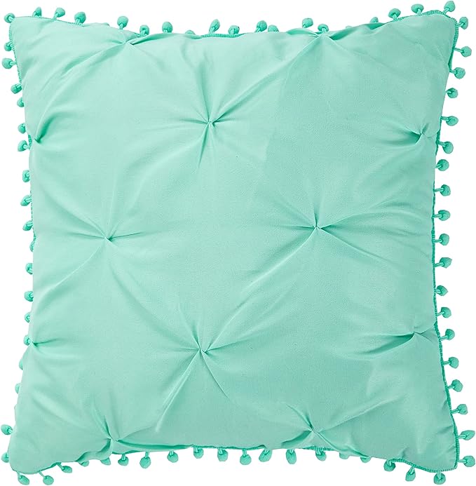 EVOLIVE 4pc Set Pinch Pleat/Kiss Pleat, Pintuck Down Alternative Comforter Set with Pompom (King, Mint)