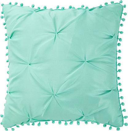 EVOLIVE 4pc Set Pinch Pleat/Kiss Pleat, Pintuck Down Alternative Comforter Set with Pompom (King, Mint)