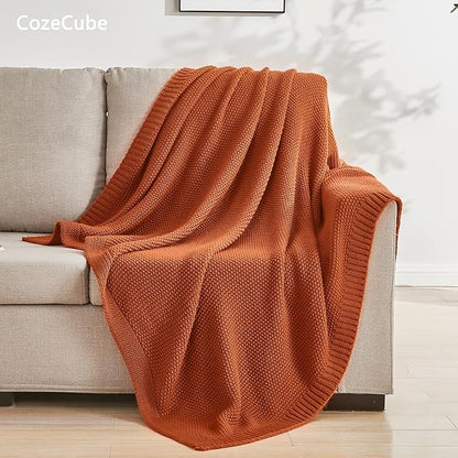 CozeCube Orange Throw Blanket for Couch, Soft Cozy Cable Knit Throw for Bed Sofa Living Room, Lightweight Warm Decorative Farmhouse Christmas Blanket, 50"x60", Burnt Orange