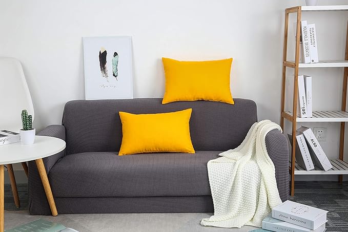 TangDepot Handmade Decorative Solid 100% Cotton Canvas Throw Pillow Covers/Pillow Shams, (12"x18", Gold Yellow)
