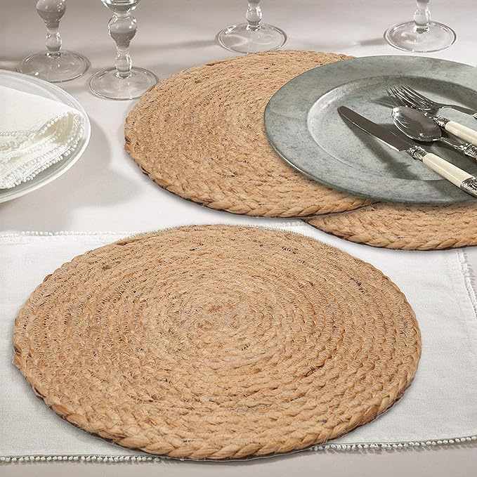 Lightnpro Natural Jute Placemat Perfect for Thanksgiving, Christmas,Fall, New Year, Handmade Placemat Set of 4- Beautiful Complement to Your Dinner Table Décor - 13 Inch