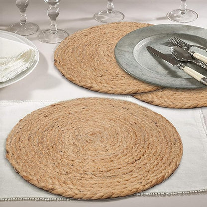 Lightnpro Natural Jute Placemat Perfect for Thanksgiving, Christmas,Fall, New Year, Handmade Placemat Set of 4- Beautiful Complement to Your Dinner Table Décor - 13 Inch
