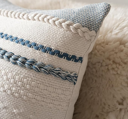 Boho Throw Pillow Covers 20x20 Inch Set of 2, Blue Textured Decorative Couch Pillow Cases for Farmhouse Home Decor, Accent Cushion Cover for Sofa, Bed, Living Room, Bedroom