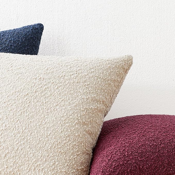 Mixhug Decorative Boucle Throw Pillow Covers, Burgundy Red, 18 x 18 Inches, Pack of 2 - Textured Boho Pillow Covers for Couch and Bed
