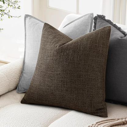MIULEE Pack of 2 Decorative Linen Burlap Pillow Covers Farmhouse Boho Accent Pillowcases Home Decor for Couch Sofa Bedroom Living Room 18x18 Inch Dark Brown