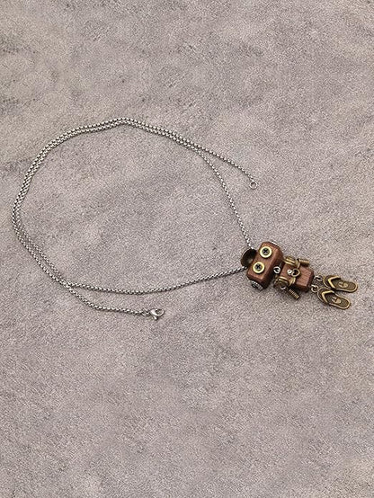 Leather Necklace for Women Boho Choker Necklace Long Cord Leather Pendant Bohemian Neckalce Vintage Alloy Pendant Leather Rope Necklace Wooden Necklaces for Women
