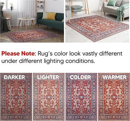 Keen Home Design 4x6 Rug - Machine Washable Area Rug with Non-Slip Backing, Ideal for Living Room, Dining Room, Bedroom - Vintage, Easy Clean, Durable, Low Pile Rug - (4' x 6')