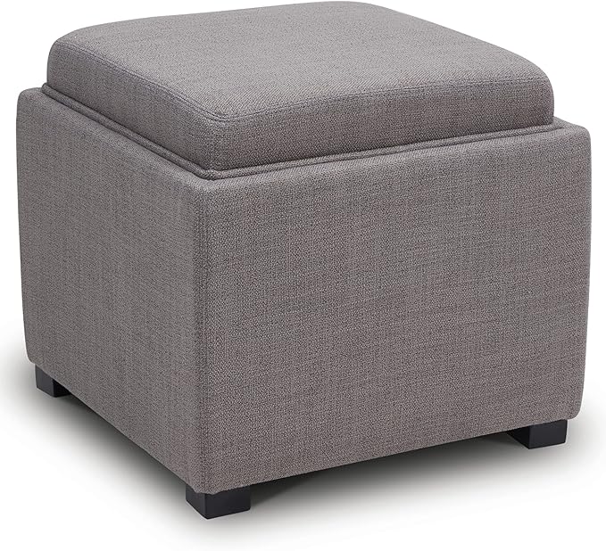 CHITA Storage Ottoman Cube with Tray Lid, Small Footstool with Storage, Square End Table for Living Room and Bedroom, Performance Fabric in Flint Grey