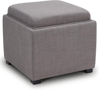 CHITA Storage Ottoman Cube with Tray Lid, Small Footstool with Storage, Square End Table for Living Room and Bedroom, Performance Fabric in Flint Grey