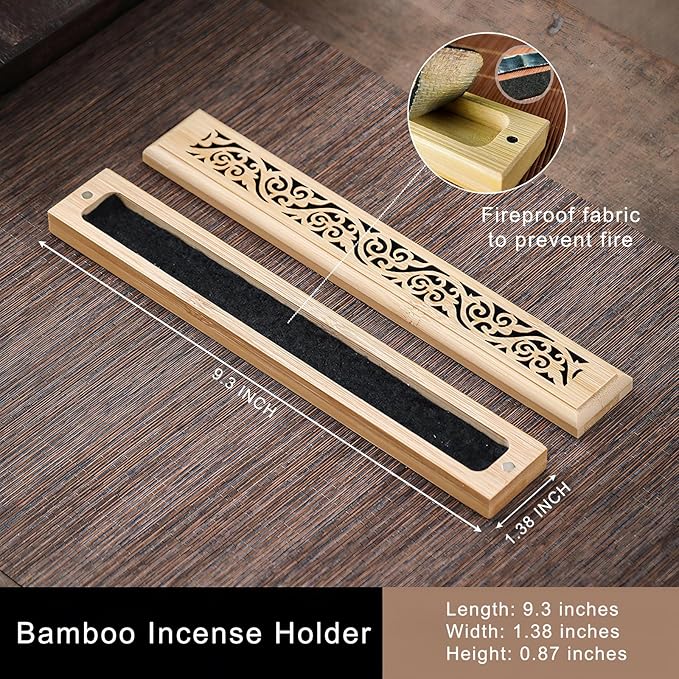 Incense Holder for Sticks, Bamboo Wood Incense-Stick Holder Ash Catcher, Incense Burner Holder for Meditation Yoga Spa Room Decor, 9.3 inch