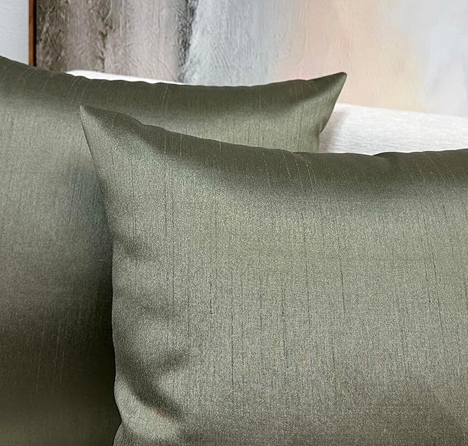Aiking Home 20x20 Inches Faux Silk Square Throw Pillow Cover, Zipper Closure, Sage (Set of 2)