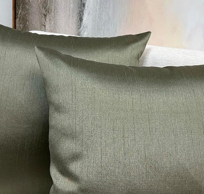 Aiking Home 18x18 Inches Faux Silk Square Throw Pillow Cover, Zipper Closure, Sage (Set of 2)