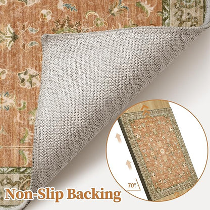 Tangsoo Washable Runner Rug for Hallway Non Slip, 2x6 Boho Floral Vintage Carpet Runner Rugs for Entryway, Floor Soft Low Pile Runners for Kitchen Bathroom Laundry Bedroom Alfombra Farmhouse