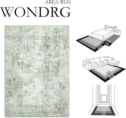 5x7 Washable Area Rug Sage Green Abstract Living Room Bedroom Carpet Neutral Modern Non-Slip Soft Low Pile Lightweight Vacuumable Throw Rug for Dining Room Entryway