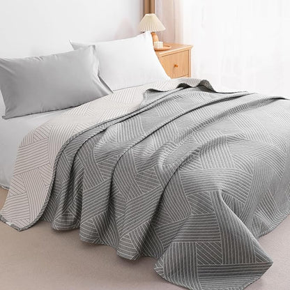 NTBAY 3 Layers Cotton Muslin 68x92 Twin Bed Blanket, Super Soft Breathable Thermal Yarn Dyed Quilt for Adults, Perfect Lightweight Blanket for Couch Sofa Bed All Seasons, Grey Volleyball