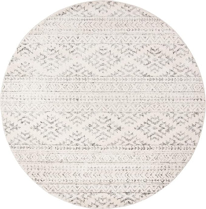 SAFAVIEH Tulum Collection Area Rug - 8' Round, Ivory & Grey, Moroccan Boho Tribal Design, Non-Shedding & Easy to Clean, Ideal for Living Room, Bedroom, Dining Space (TUL272A)