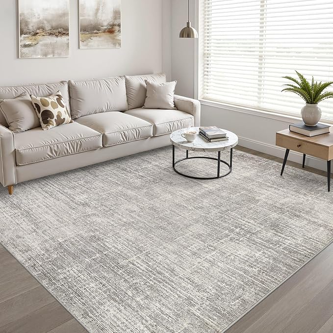 6x9 Area Rugs Living Room: Washable Large Neutral Rug Abstract Soft Modern Stain Resistant Indoor Floor Non-Slip Carpet for Bedroom Nursery Kids Office Playroom Dining Room Under Table- Brown Gray