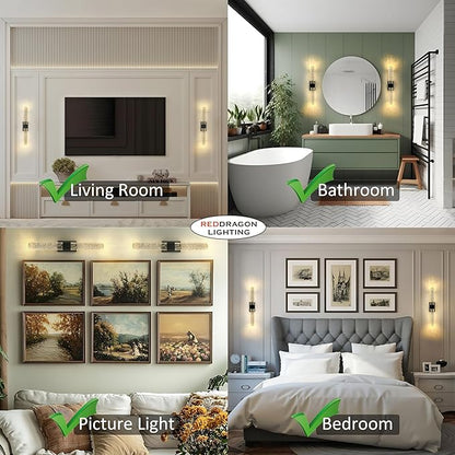 Battery Operated Crystal Wall Lights Rechargeable Set of 2 with Remote | Narrow Base Wireless Bubble Crystal Rod Wall Sconces Vanity Lights for Bathroom Bedroom Living Room (2 Pack, Black, 15.5'')