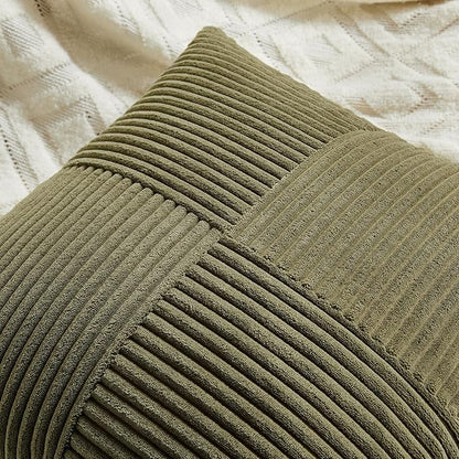 Fancy Homi 2 Packs Olive Green Lumbar Decorative Throw Pillow Covers 16x28 Inch for Living Room Couch Bed, Farmhouse Boho Home Decor, Soft Striped Corduroy Rectangle Accent Cushion Case 40x70 cm