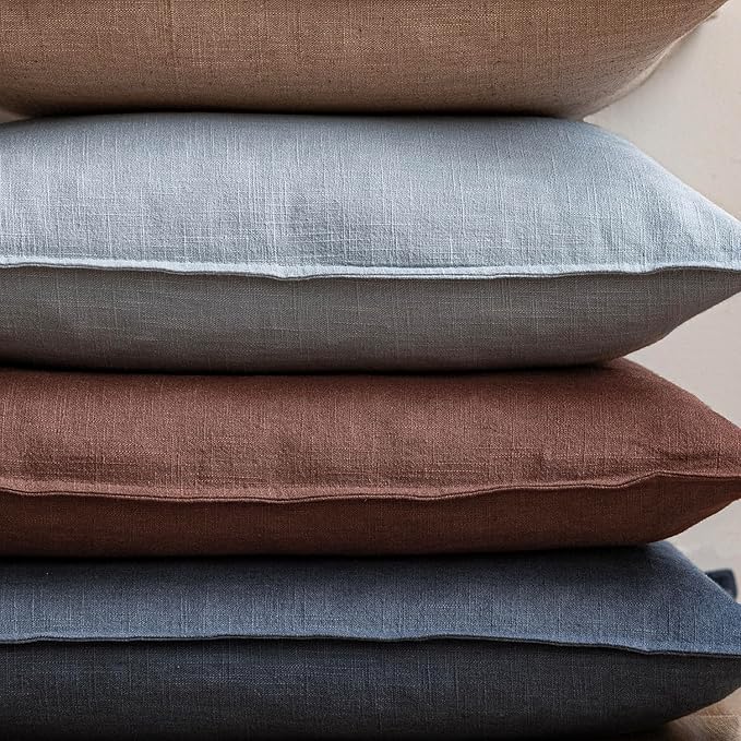 Foindtower Pack of 2, Decorative Linen Soild Throw Pillow Covers Soft Accent Euro Cushion Case Boho Farmhouse Pillowcase for Chair Couch Sofa Bedroom Living Room Home Decor 18 x 18 Inch Sky Blue