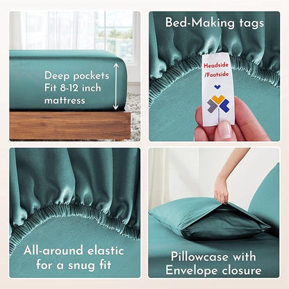 California Design Den Natural 100% Cotton Bed Sheets Twin Size Set - Soft Sateen Twin Sheets with Deep Pockets, Breathable and Durable Bedding Set for Dorm Rooms, College Teal (Deep Tone)