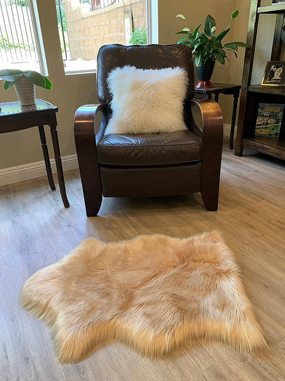 LAMBZY Faux Sheepskin Super Soft Hypoallergenic Silky Shag Rug for Living Room, Kids Room, Sofa (Single 2'x3', Beige)