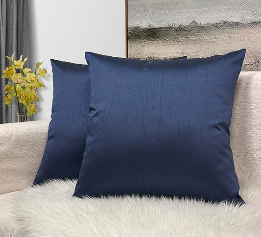 Aiking Home 24x24 Inches Faux Silk Square European Shams, Zipper Closure, Navy (Set of 2)