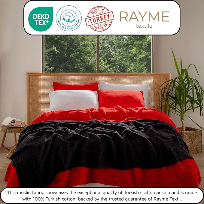 Muslin Blanket - Pure 100% Turkish Cotton Airy Soft Light Versatile Gauze Throw Blanket for Bed, Couch, Sofa (Black, Twin XL Size (71" x 95" inch))
