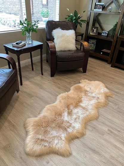 LAMBZY Faux Sheepskin Super Soft Hypoallergenic Silky Shag Rug for Living Room, Kids Room, Sofa (Double 2'x6', Beige)