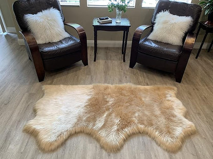 LAMBZY Faux Sheepskin Super Soft Hypoallergenic Silky Shag Rug for Living Room, Kids Room, Sofa (Triple Side by Side 3'x6', Beige)