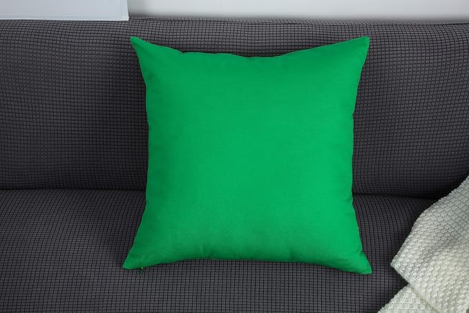 TangDepot Set of 2 Handmade Decorative Solid 100% Cotton Canvas Throw Pillow Covers/Cushion Covers, 45 Colors Available - (20"x20" 2 Pieces, Bright Green)