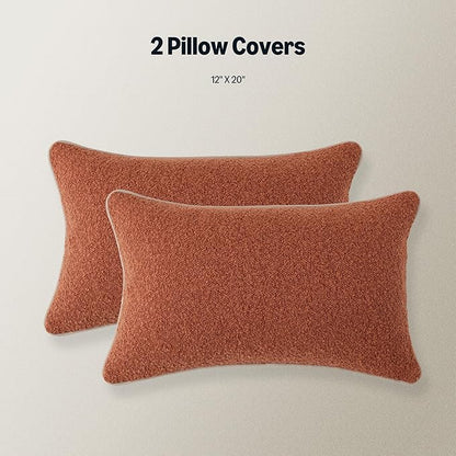 Amazon Basics Boucle Lumbar Throw Pillow Covers for Couch, Living Room, Home Decor with Hidden Zipper, Brown, 12×20in, Pack of 2