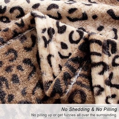 Viviland Flannel Fleece Throw Size 50x60, Lightweight Blanket for Couch, Super Soft Cozy Warm, Leopard Print
