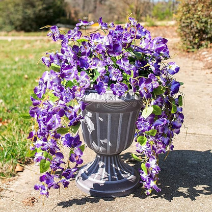 Fake Hibiscus Artificial Hanging Flowers Plants for Outdoors Spring Decoration, 4pcs Silk Hibiscus Vines Realistic UV Resistant Purple Faux Flowers for Outside Planter Porch Patio Yard Wedding Party