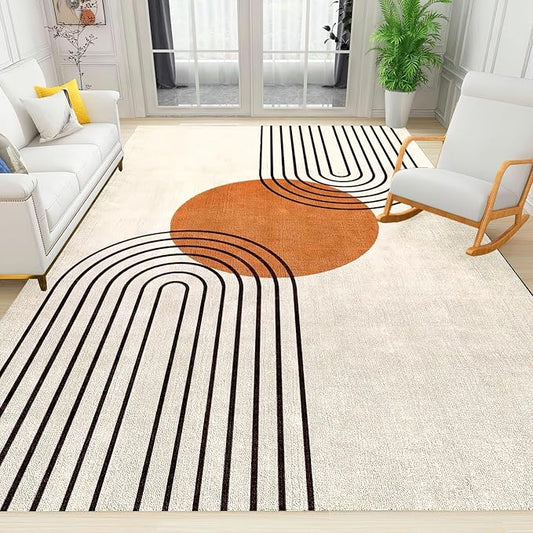 Mid Century Modern Abstract Art Area Rug, Boho Minimalist Line Non Slip Stain Resistant Print Rugs, Soft Machine Washable Carpet for Indoor Bedroom Living Room Office Decor Rug - 5 ft x 7 ft