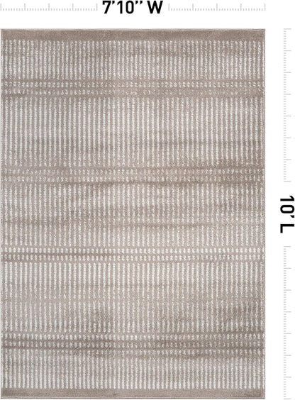 Rugshop Contemporary Stripe Lines High Traffic Living Room,Bedroom,Kitchen, Home Office High Traffic Living Room,Bedroom,Kitchen, Home Office Area Rug 7'10" x 10' Beige
