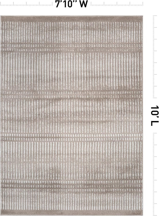 Rugshop Contemporary Stripe Lines High Traffic Living Room,Bedroom,Kitchen, Home Office High Traffic Living Room,Bedroom,Kitchen, Home Office Area Rug 7'10" x 10' Beige