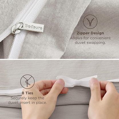 Bedsure 100% Stone Washed Cotton Duvet Cover Queen Size - Stone Color Minimalist Cotton Duvet Cover Linen Like for All Seasons - GentleSoft™ Plain Simple Bedding (Queen, 90"x90")