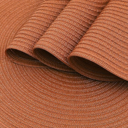 SHACOS Round Placemats Set of 6 Washable 15 inch Round Placemat Cotton Polyester Woven Braided Table Place Mats for Dining Table Decor, Dark Orange