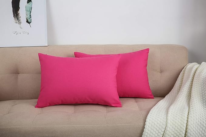 TangDepot Handmade Decorative Solid 100% Cotton Canvas Throw Pillow Covers/Pillow Shams, (12" x20" , Hot Pink, 1 Count (Pack of 1))