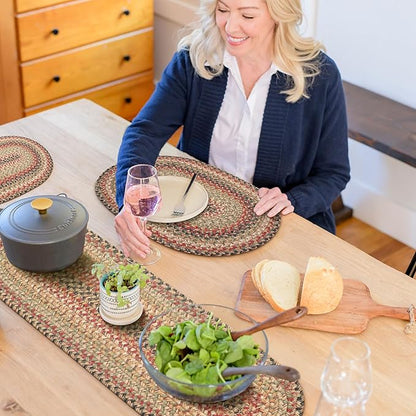 Homespice Kingston Jute Braided Table Runner, Warm Country Decor, Set of 2, Multicolor Oval 8x28 - Rich Colors, Easy to Clean, Durable and Protects Furniture