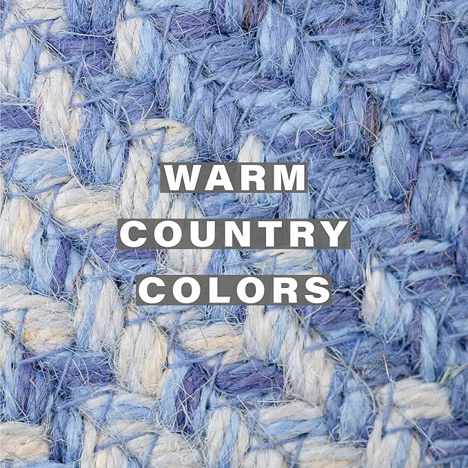 Homespice Denim Round Braided Placemats, Country Coastal Decor, Set of 2, 15" Blue Jute Table Mats - Vibrant Colors, Durable, Easy to Clean and Protects Furniture
