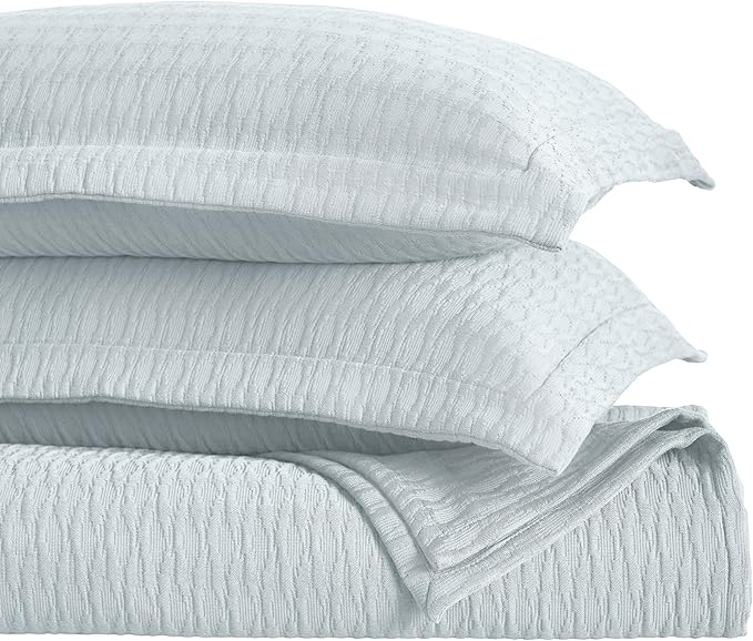 Superior 3 Piece Cotton Bedspread Set, Home Bed Decor, Decorative Bed Spread, 2 Pillow Shams, Medium Weight Blanket, Matelasse Coverlet, Bedding Essentials, Calvert Collection, Queen, Sky Blue